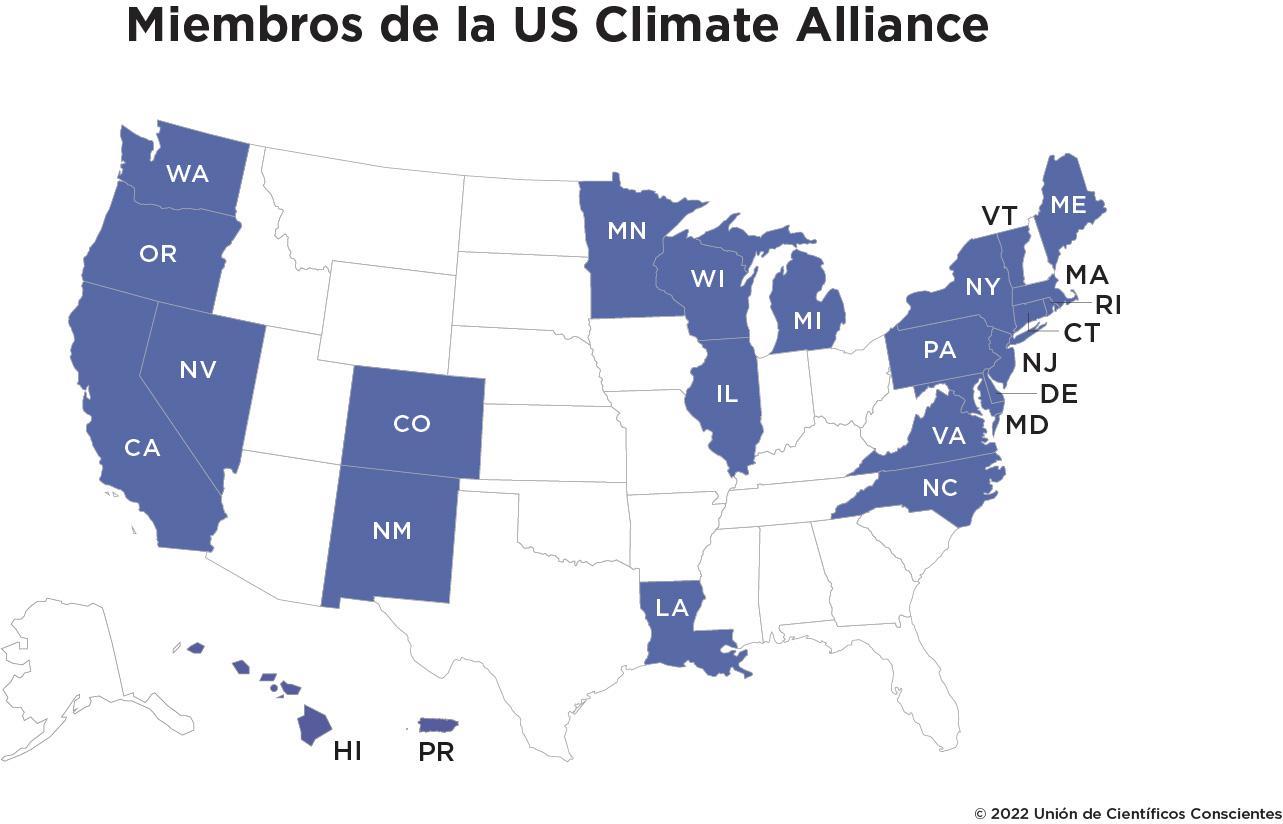 mapa de estados del US Climate Alliance (USCA)
