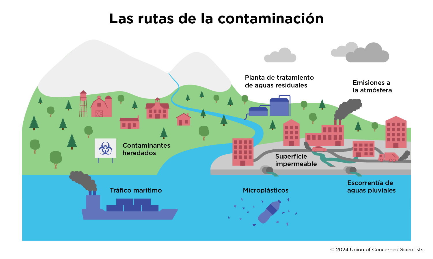 Una gráfica mostrando las rutas de contaminación en una comunidad