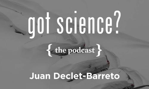 Got Science? logo over cars covered in snow with Juan Declet-Barreto's name